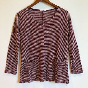 Thrifted Maroon/white striped lightweight sweater